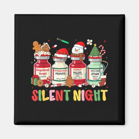 Silent Night Funny Nurse Christmas Design マグネット (正面)