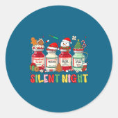 Silent Night Funny Nurse Christmas Design  ラウンドシール (正面)
