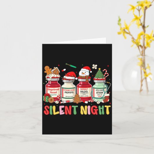 Silent Night Funny Nurse Christmas Design Long Sle カード (黄色い花)