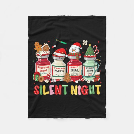 Silent Night Funny Nurse Christmas Design Long Sle フリースブランケット (正面)