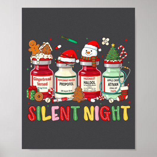 Silent Night Funny Nurse Christmas Design Long Sle ポスター (正面)