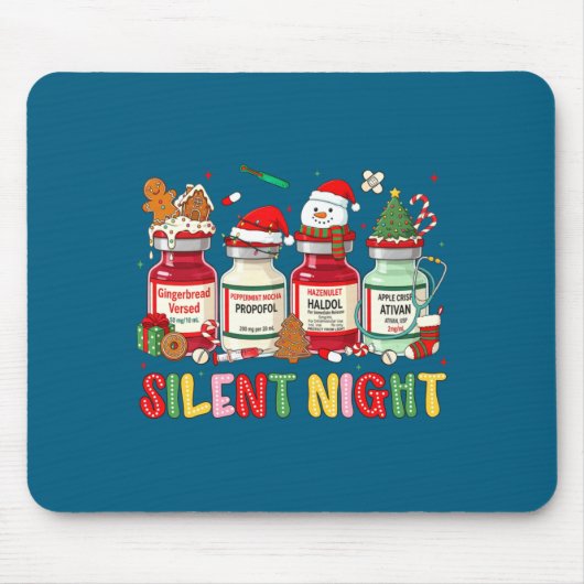 Silent Night Funny Nurse Christmas Design Long Sle マウスパッド (正面)