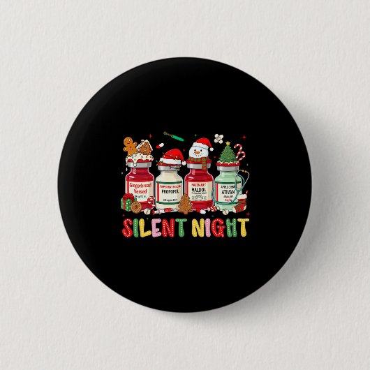 Silent Night Funny Nurse Christmas Design Long Sle 缶バッジ (正面)