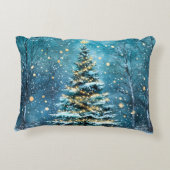 Silent Night Glow Bright Christmas Forest Tree アクセントクッション (裏面)