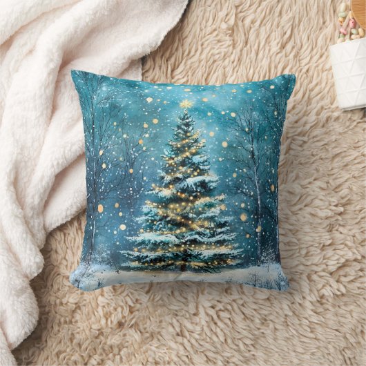 Silent Night Glow Bright Christmas Forest Tree クッション (ブランケット)