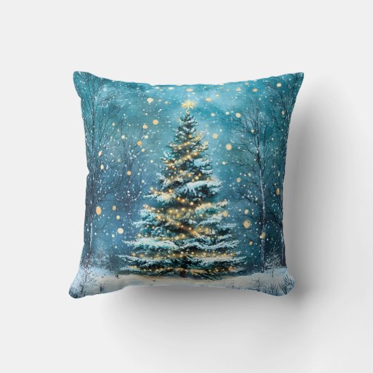 Silent Night Glow Bright Christmas Forest Tree クッション (裏面)