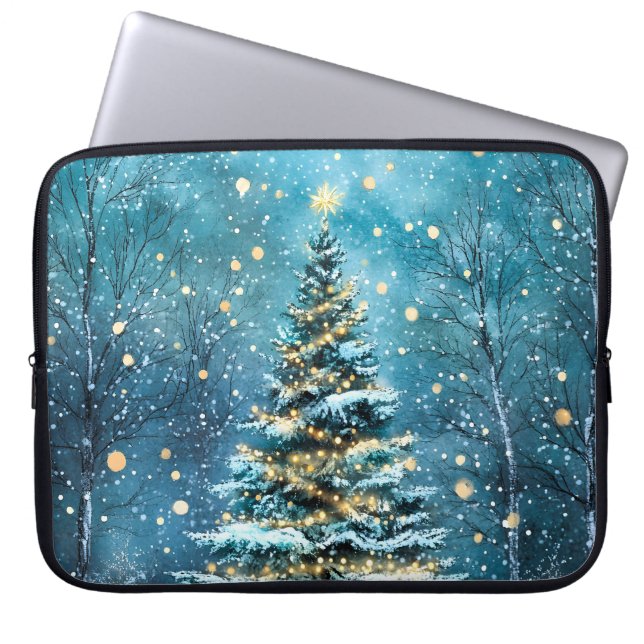 Silent Night Glow Bright Christmas Forest Tree ラップトップスリーブ (正面)