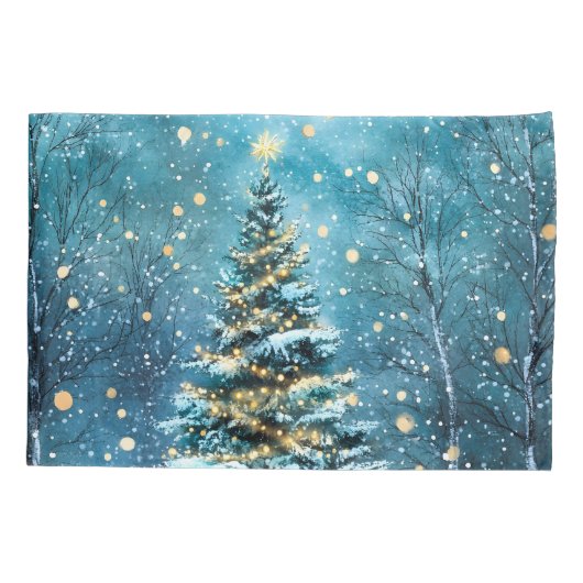 Silent Night Glow Bright Christmas Forest Tree 枕カバー (裏面)