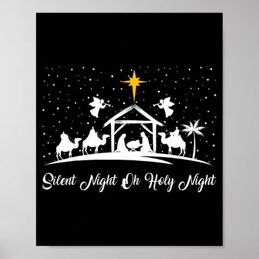 Silent Night Holy Night Nativity Scene Christian C ポスター (正面)