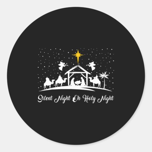 Silent Night Holy Night Nativity Scene Christian C ラウンドシール (正面)