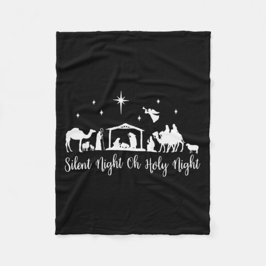 Silent Night Holy Night Nativity Scene Religious C フリースブランケット (正面)