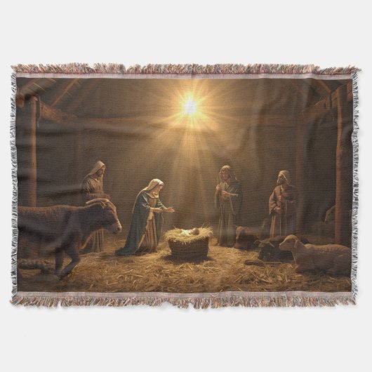 “Silent Night Nativity” Christian Blanket スローブランケット (正面)