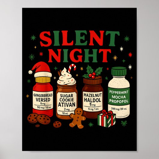Silent Night Profol Icu Nurse Funny Christmas Medi ポスター (正面)