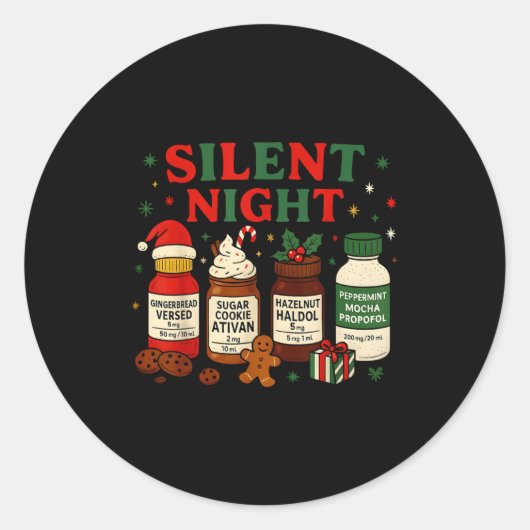 Silent Night Profol Icu Nurse Funny Christmas Medi ラウンドシール (正面)
