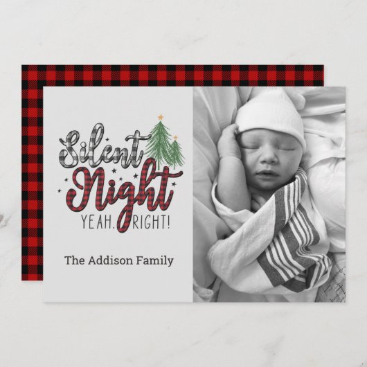 Silent Night Yeah Right Plaid Christmas Card シーズンカード (正面/裏面)