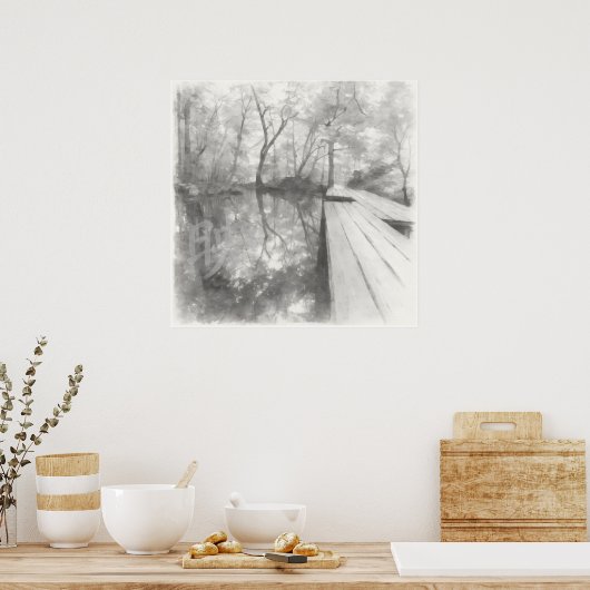 Silent Passage — 映 (Reflection) | Ink Painting Art ポスター (キッチン)