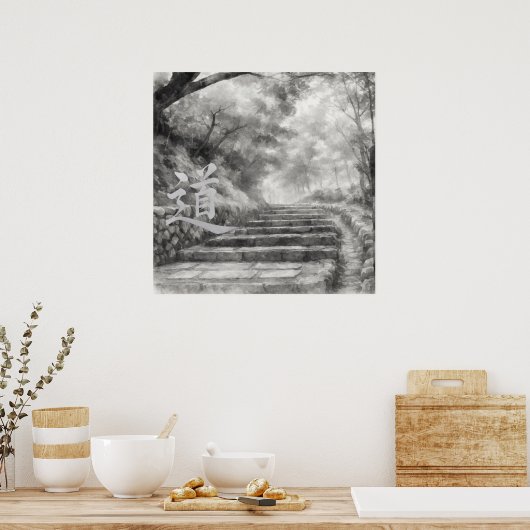 Silent Passage — 道 (The Path) Sumi-e Ink Painting  ポスター (キッチン)