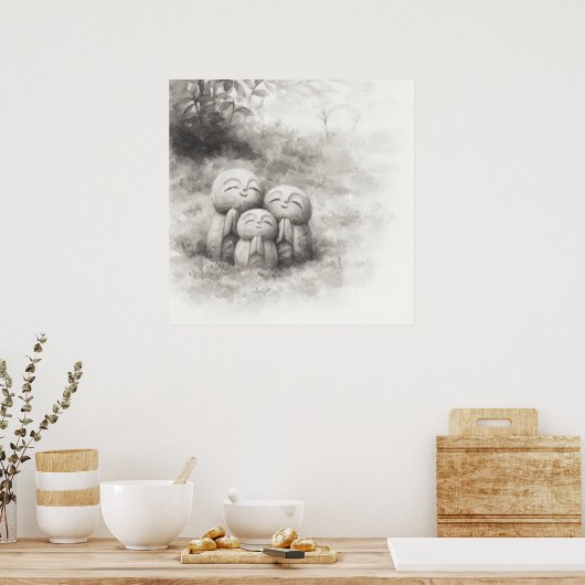 Silent Passage — Ink Painting Wabi-Sabi Harmony ポスター (キッチン)