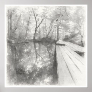 Silent Passage — Ink Painting Wabi-Sabi Reflection ポスター