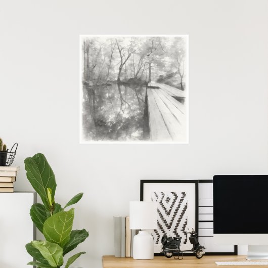 Silent Passage — Ink Painting Wabi-Sabi Reflection ポスター (ホームオフィス)
