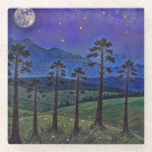 Silent Pines, Cosmic Dance – A Forest Landscape ガラスコースター (正面)