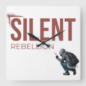 Silent Rebellion Minimal Graffiti Art スクエア壁時計 (正面)