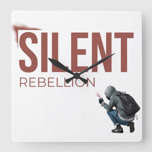 Silent Rebellion Minimal Graffiti Art スクエア壁時計 (正面)