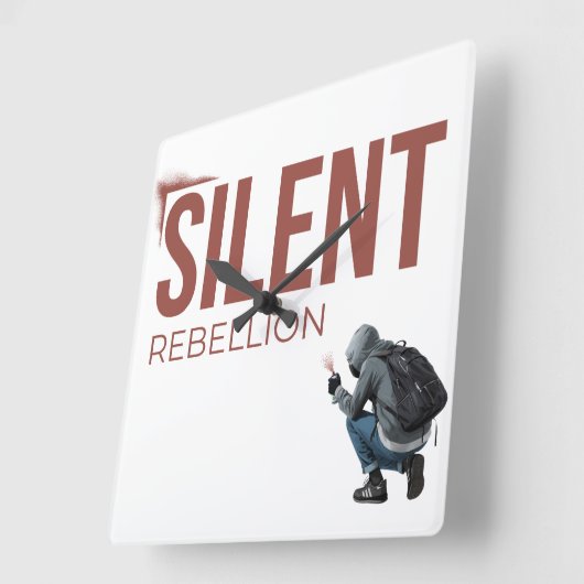 Silent Rebellion Minimal Graffiti Art スクエア壁時計 (傾斜)