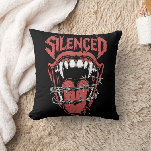 Silent Scream Mouth Illustration クッション (ブランケット)