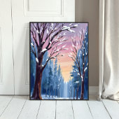 Silent Snowfall Winter Forest Watercolor Painting ポスター