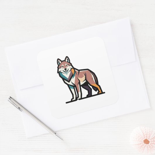 Silent Strength Wolf Illustration スクエアシール (封筒)