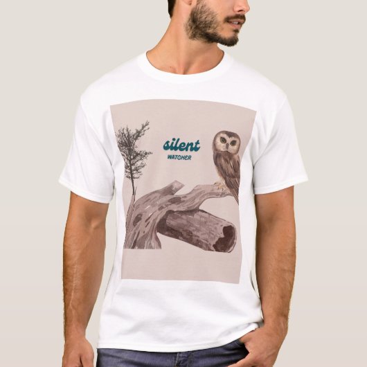 Silent Watcher – Aesthetic Owl Nature Illustration Tシャツ (正面)