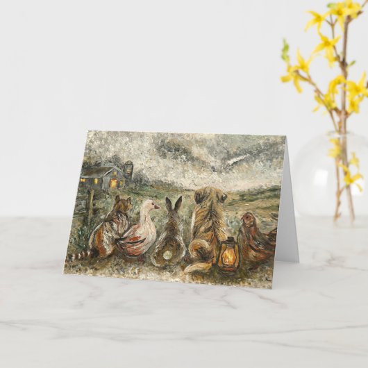 Silent Watching Whimsical Farmhouse Animals  カード (黄色い花)