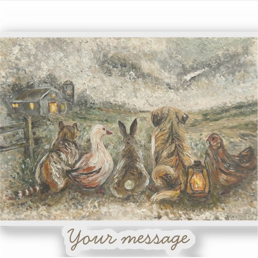 Silent Watching Whimsical Farmhouse Animals  シール (正面)