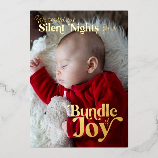 Silentsナイトバンドルの喜び2フォトベビー誕生 箔シーズンカード (正面)