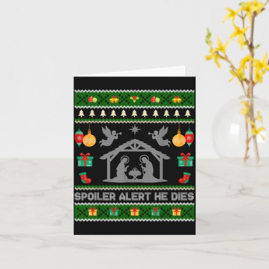 Siler Alert He Dies Jesus Nativity Scene Ugly Chri カード (黄色い花)