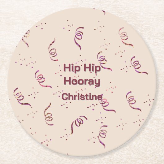 Silhouette Art Ribbon and Confetti Birthday Party ラウンドペーパーコースター (正面)