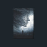 Silhouette Before Colossal Mist Face キャンバスプリント<br><div class="desc">A lone suited figure stands at the threshold of an enormous, vaporous void shaped like a gigantic human profile in profile. Thick, slow-moving mist in silver-gray and pale blue coils upward to suggest forehead, closed eye, nose, and lips on an impossible scale, while cold diffused light makes every curling tendril...</div>
