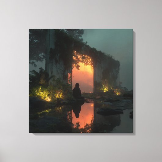 Silhouette Before Fiery Ruin Sunset キャンバスプリント (正面)