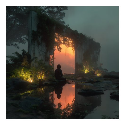 Silhouette Before Fiery Ruin Sunset フォトプリント (正面)