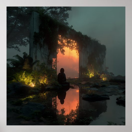 Silhouette Before Fiery Ruin Sunset ポスター (正面)