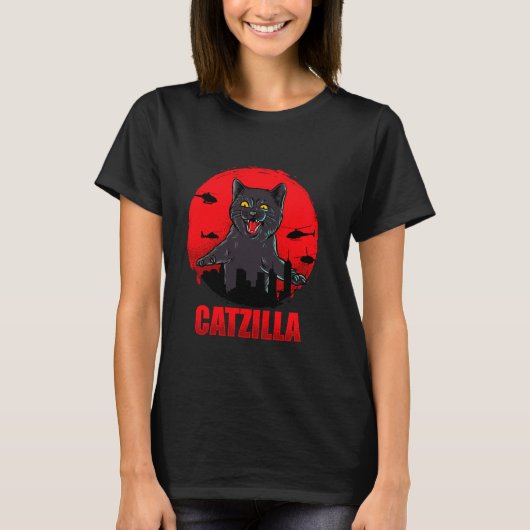 Silhouette Catzilla- Funny Cats Cartoon Cool Desig Tシャツ (正面)