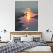 Silhouette Couple Sunset Stream Reflection キャンバスプリント (インサイチュ (寝室))