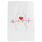 Silhouette féminine avec cœur et électrocardiogram ミディアムペーパーバッグ (裏面)