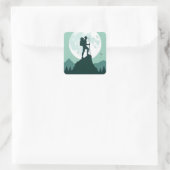 Silhouette Hiker on Peak with Moon and Mountains スクエアシール (バッグ)