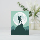 Silhouette Hiker on Peak with Moon and Mountains ポストカード (スタンド正面)