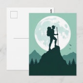 Silhouette Hiker on Peak with Moon and Mountains ポストカード (正面/裏面)
