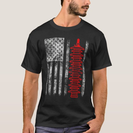 Silhouette Lightning Arrester American Flag Linema Tシャツ (正面)
