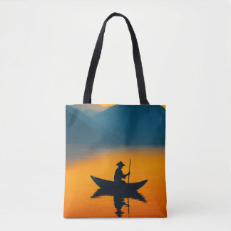 Silhouette of a Boatman at Sunset – Asian Minimali トートバッグ