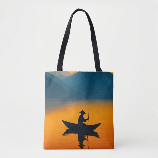 Silhouette of a Boatman at Sunset – Asian Minimali トートバッグ (正面)